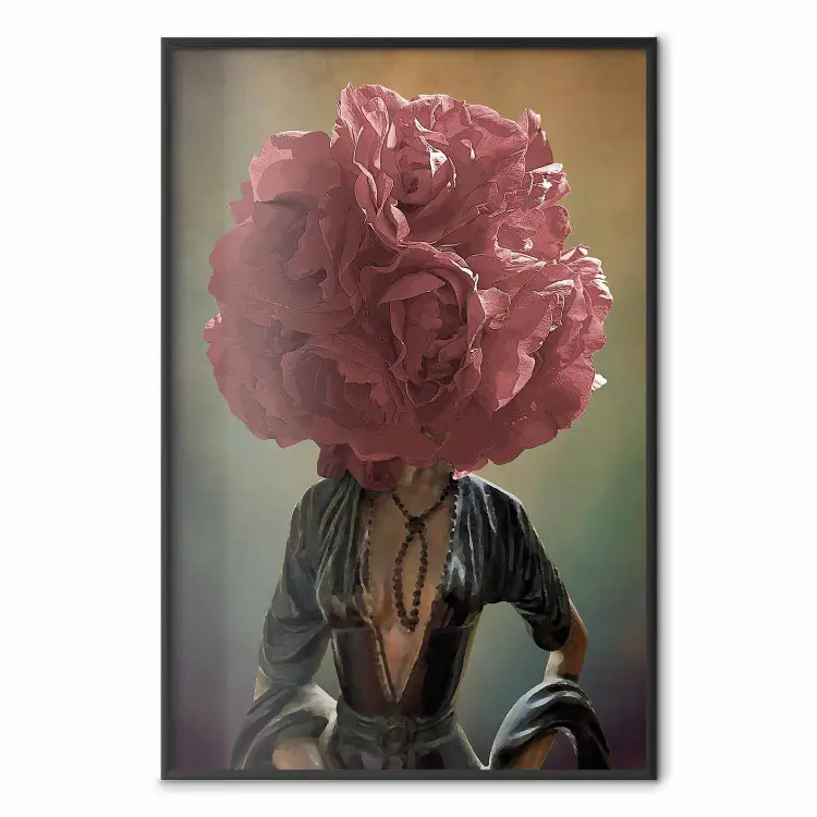 Pensamientos florales - mujer abstracta con flor roja en la cabeza