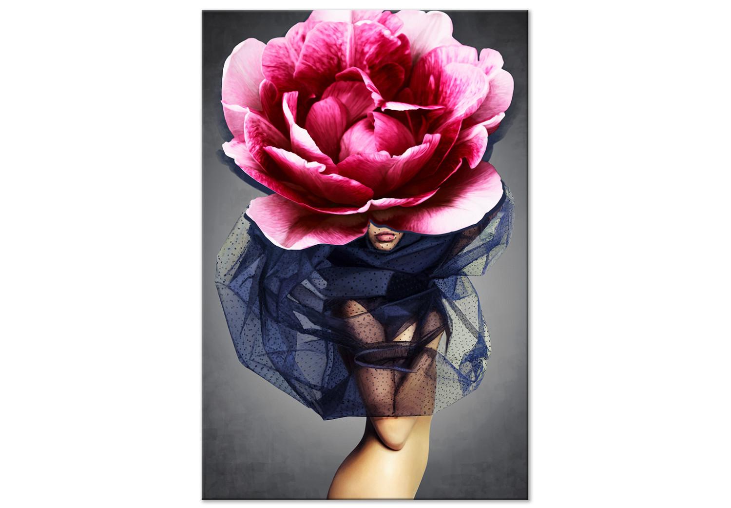 Cuadro Mujer flor (1-pieza) vertical - abstracción ecléctica con peonía