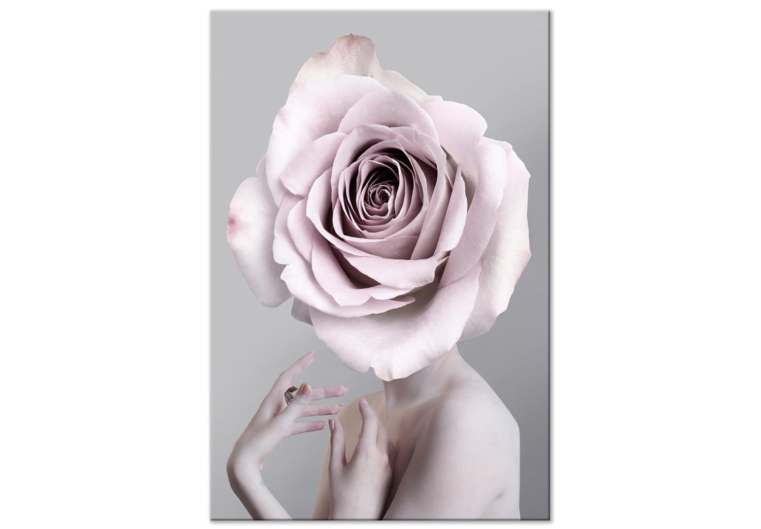 Cuadro Monólogo rosa (1-pieza) vertical - silueta de mujer con flor