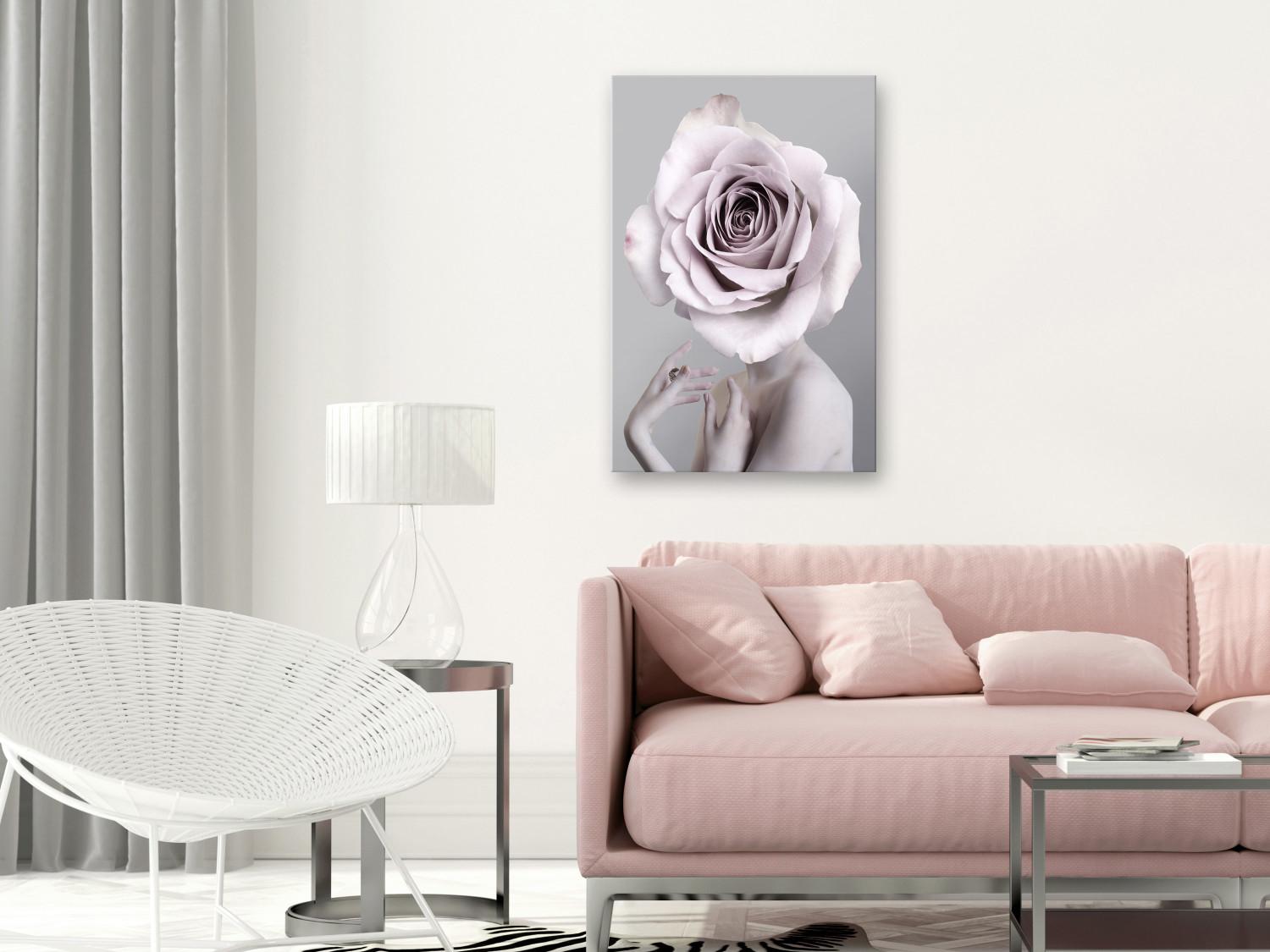 Cuadro Monólogo rosa (1-pieza) vertical - silueta de mujer con flor