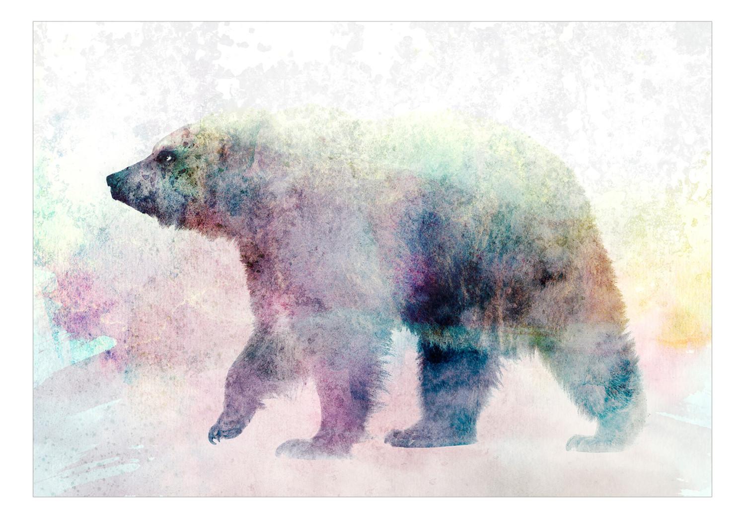 Fotomural a medida Animales invernales - motivo de oso con acento de color en fondo