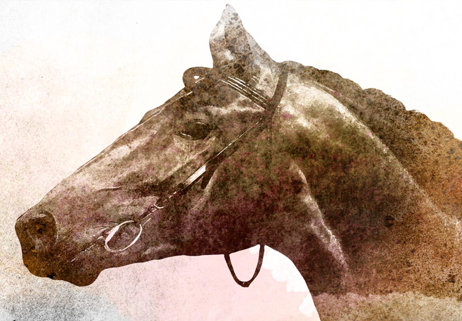 Cuadro decorativo Corcel ardiente (5 piezas) estrecho - caballo sobre fondo gris humo
