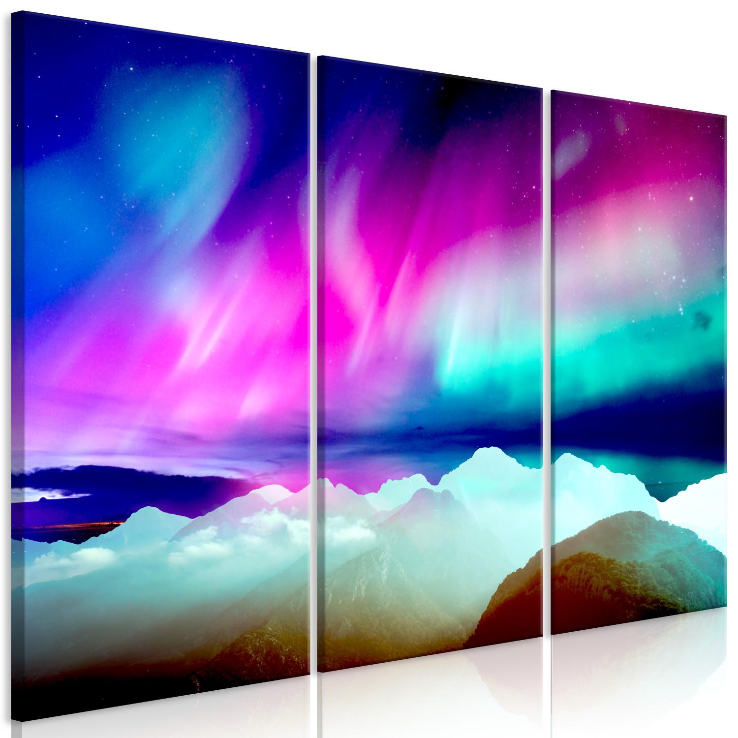 Cuadro moderno Aurora maravillosa (3 piezas) - paisaje cielo polar