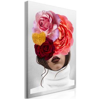 Cuadro decorativo Peonías y rosas cubriendo el rostro de una mujer - retrato abstracto