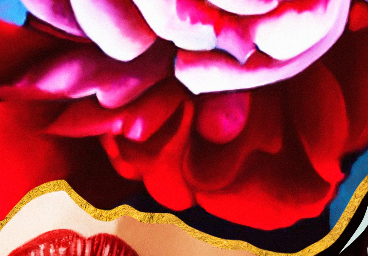 Cuadro moderno Dulces labios (1 pieza) vertical - abstracto de mujer y flores