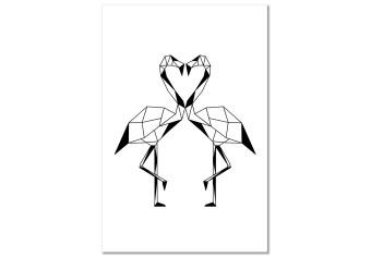 Cuadro Dos flamencos tocándose con picos - aves geométricas, blancas y negras