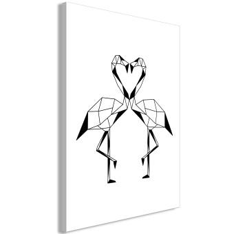 Cuadro Dos flamencos tocándose con picos - aves geométricas, blancas y negras