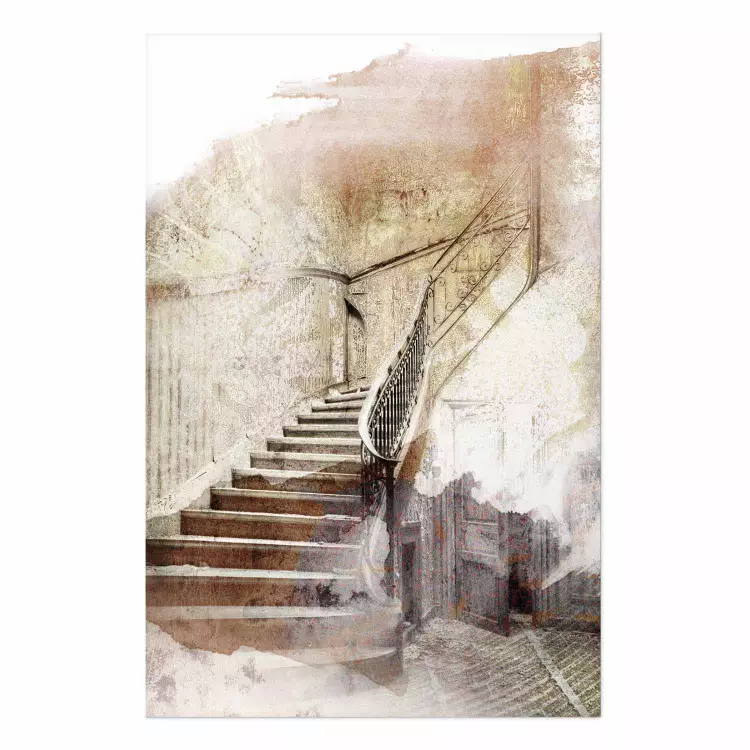 Póster Escaleras secretas - arquitectura retro de escaleras de madera