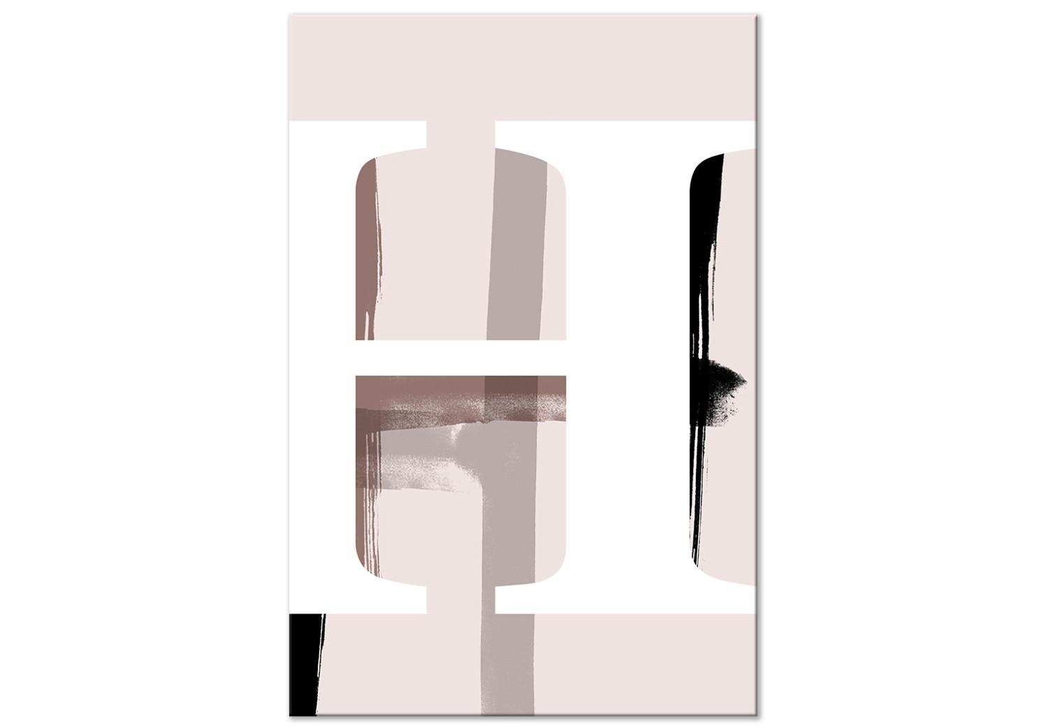 Cuadro moderno Letra mayúscula H blanca - abstracción beige con sombras negras y gris