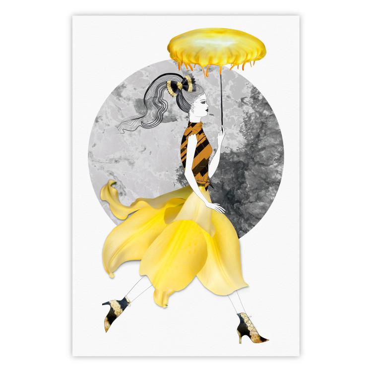 Chica corriendo - figura femenina abstracta con falda amarilla