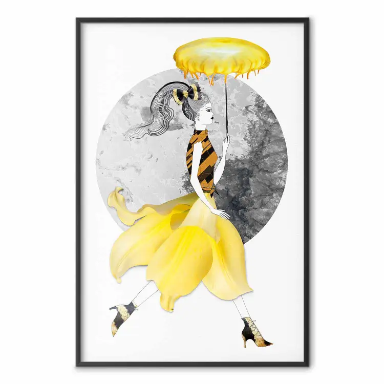Chica corriendo - figura femenina abstracta con falda amarilla