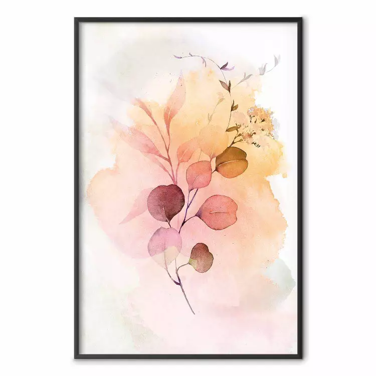 Ramita acuarelada - planta con hojas sobre fondo de colores abstractos