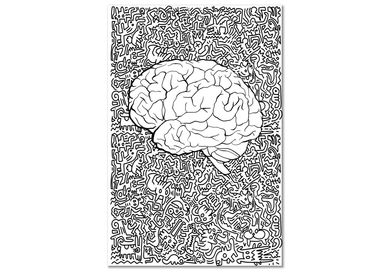 Cuadro moderno Contornos del cerebro anatómico - abstracción con dibujos negros