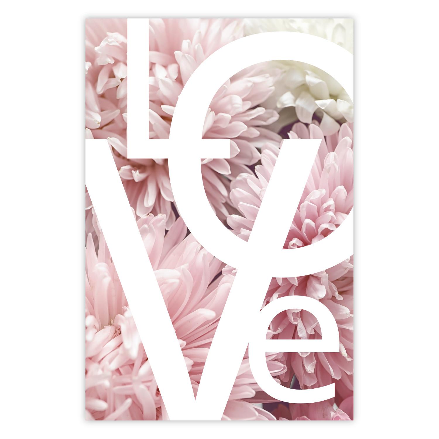 Poster Amor - letras - escritos sobre fondo de flores rosa