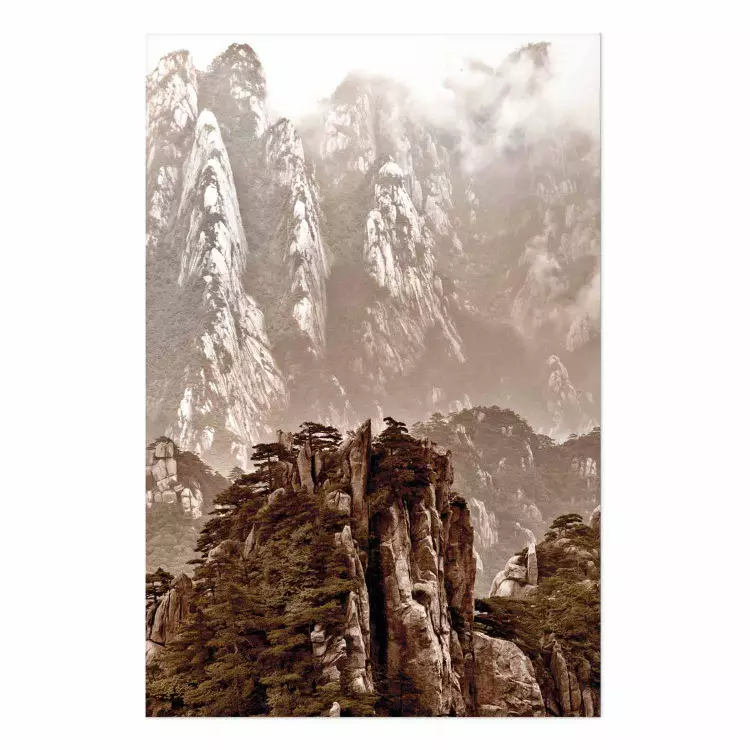 Cartel Monolito - paisaje de montaña con detalles de plantas