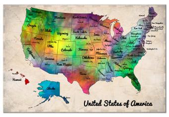 Cuadro moderno Mapa de América del Norte - multicolor con subtítulos en inglés
