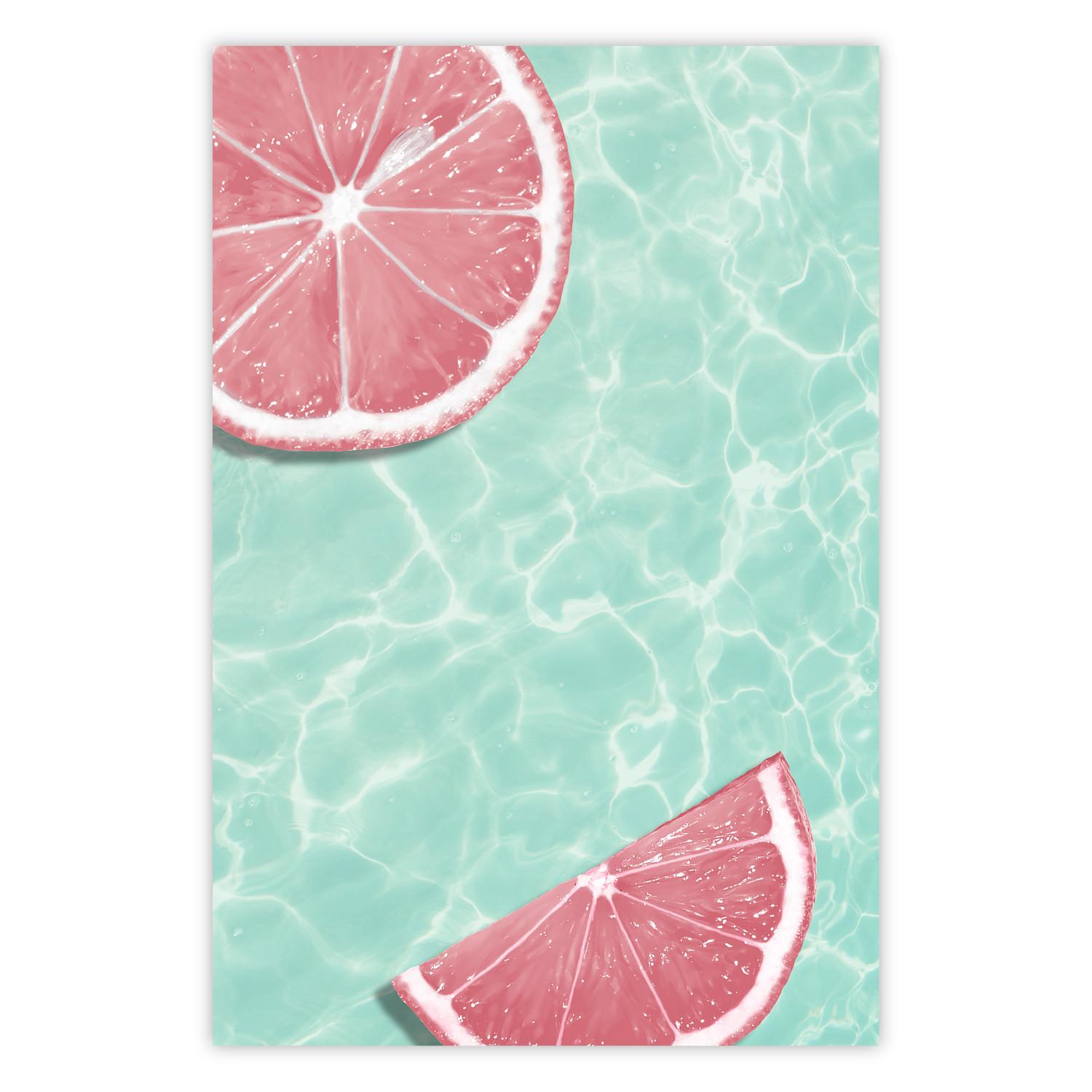 Cartel Tono refrescante - frutas tropicales rosadas flotando en el agua