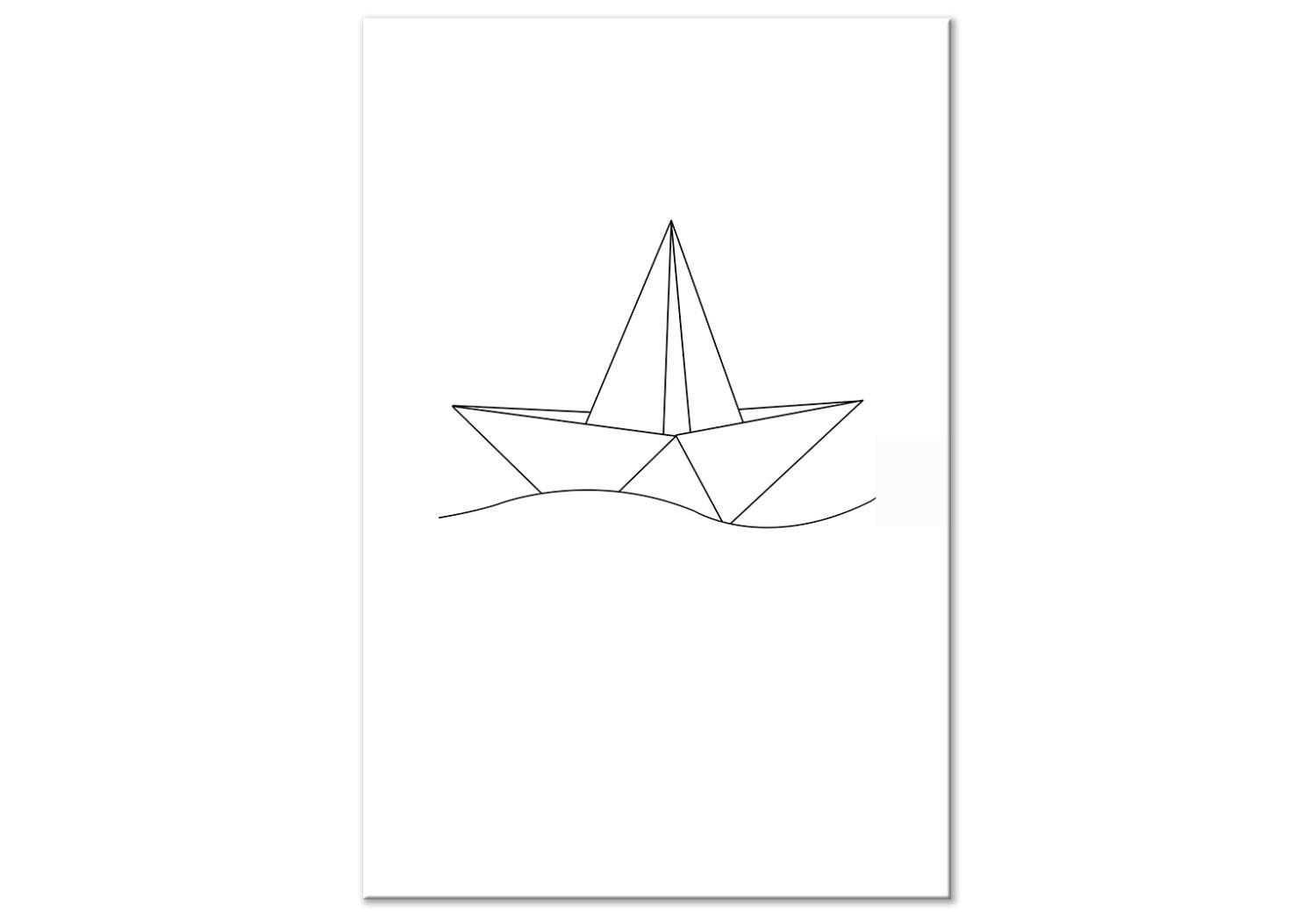 Cuadro Barco de papel (1 pieza) vertical - barco en blanco y negro sobre ola