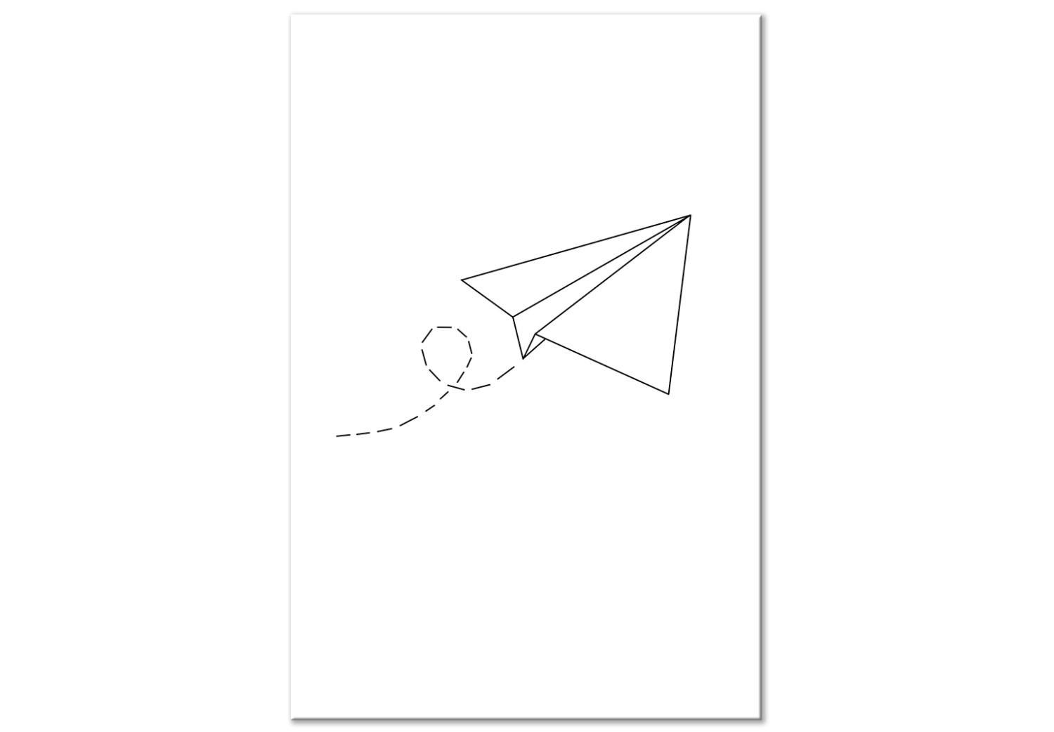 Cuadro decorativo Contornos negros de un avión de papel - abstracto sobre fondo blanco
