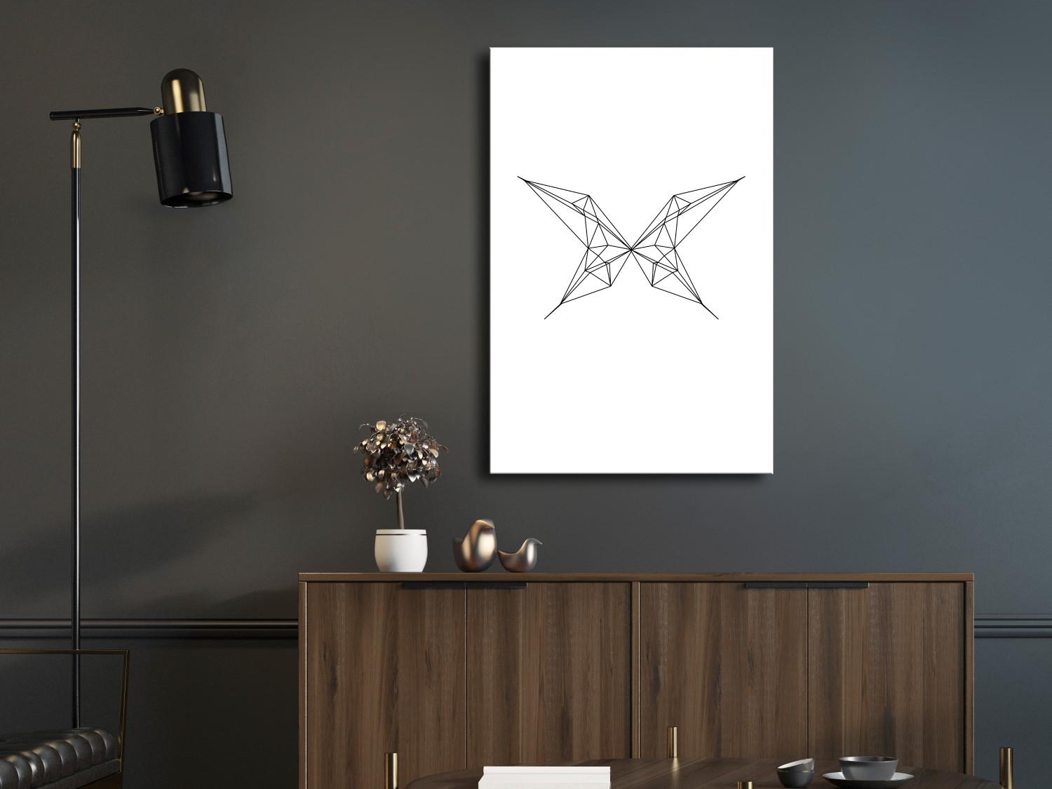 Cuadro decorativo Contornos negros de una mariposa - abstracción geométrica blanca