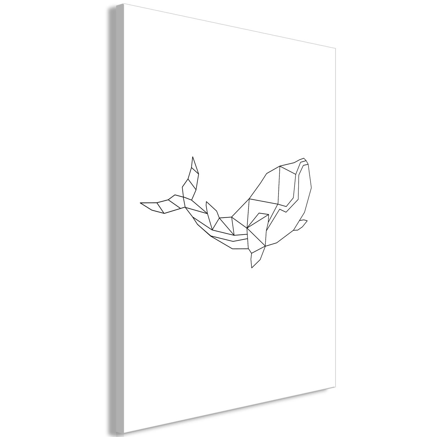 Cuadro decorativo Contornos negros de ballena nadando - blanco, abstracción minimalista