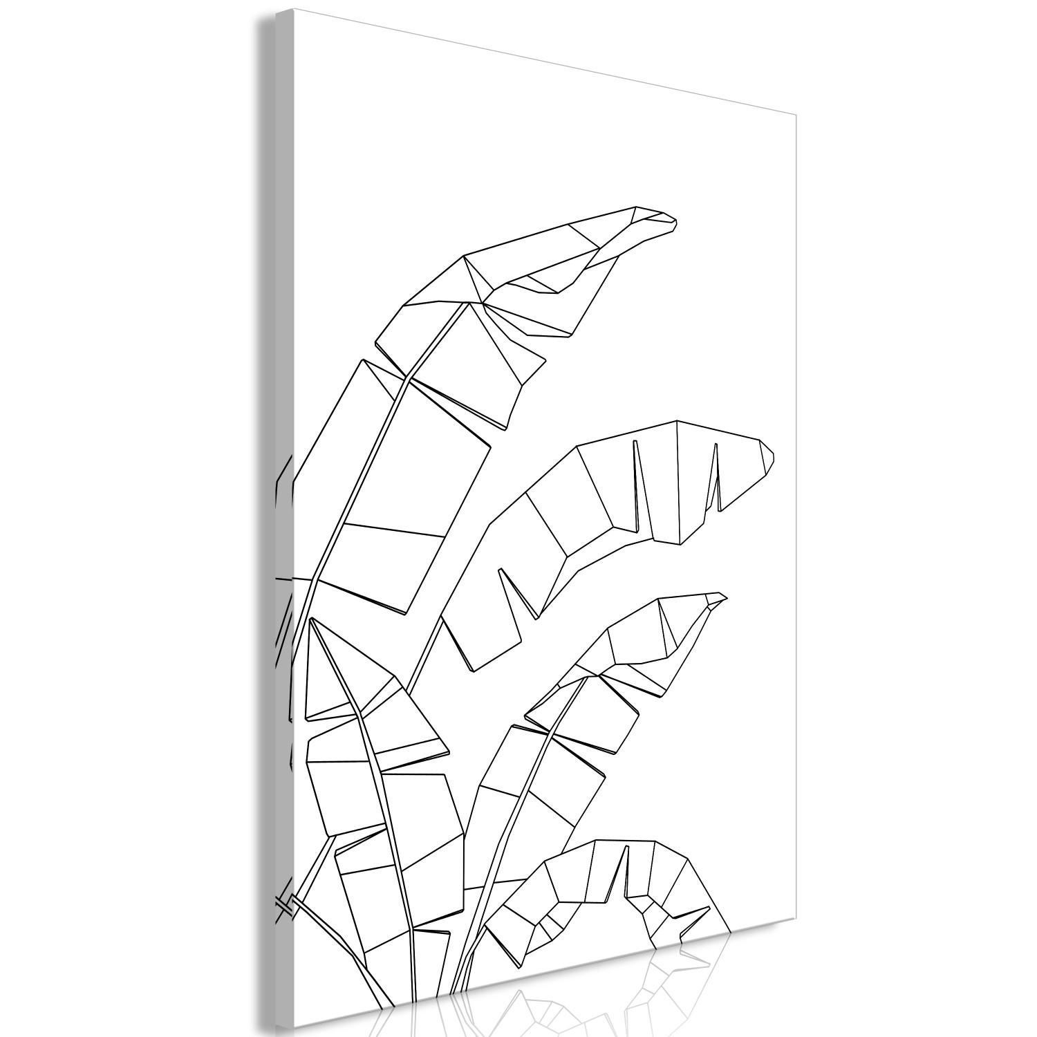 Cuadro decorativo Contornos negros de hoja de plátano - blanco, abstracción minimalista