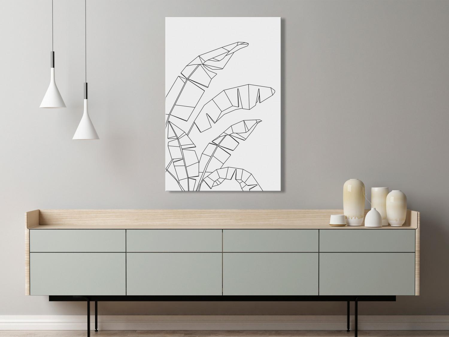 Cuadro decorativo Contornos negros de hoja de plátano - blanco, abstracción minimalista