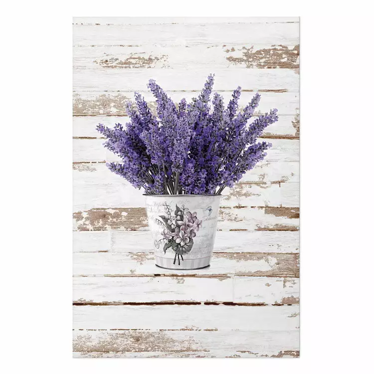 Póster Ramo de lavanda - flores violetas sobre tablas de madera