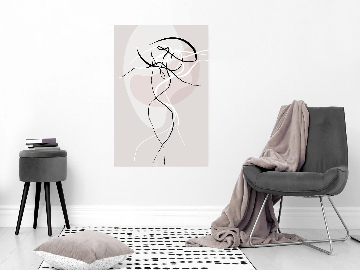 Póster Energía beige - line art abstracto de figura humana sobre fondo claro