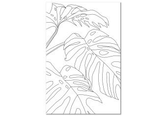 Cuadro decorativo Tres hojas de monstera - contornos negros de hojas sobre fondo blanco