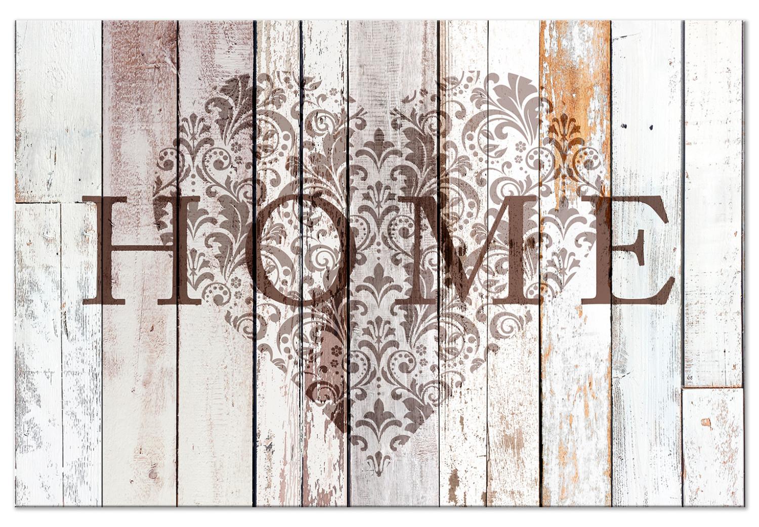 Cuadro Corazón de hogar (1 pieza) ancho - "home" en madera clara