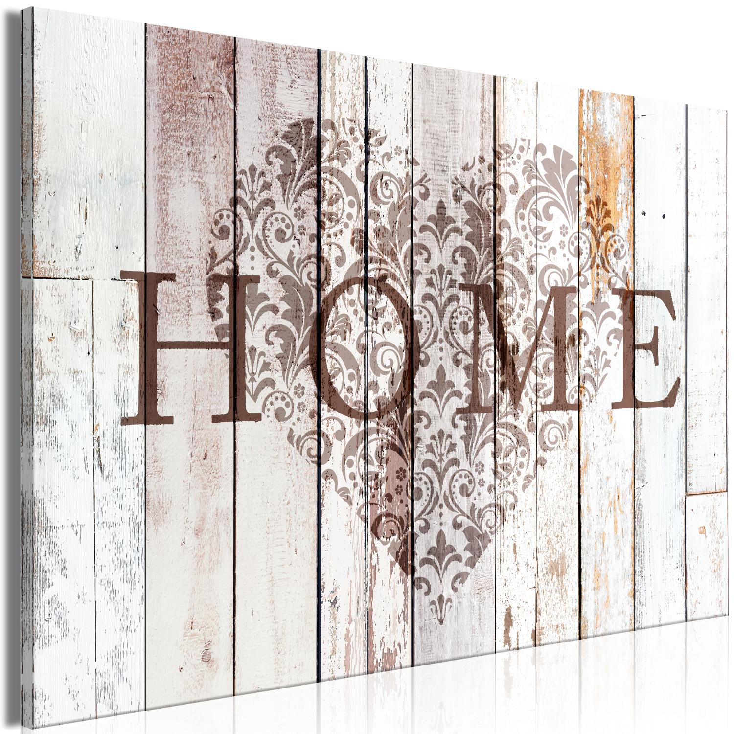Cuadro Corazón de hogar (1 pieza) ancho - "home" en madera clara