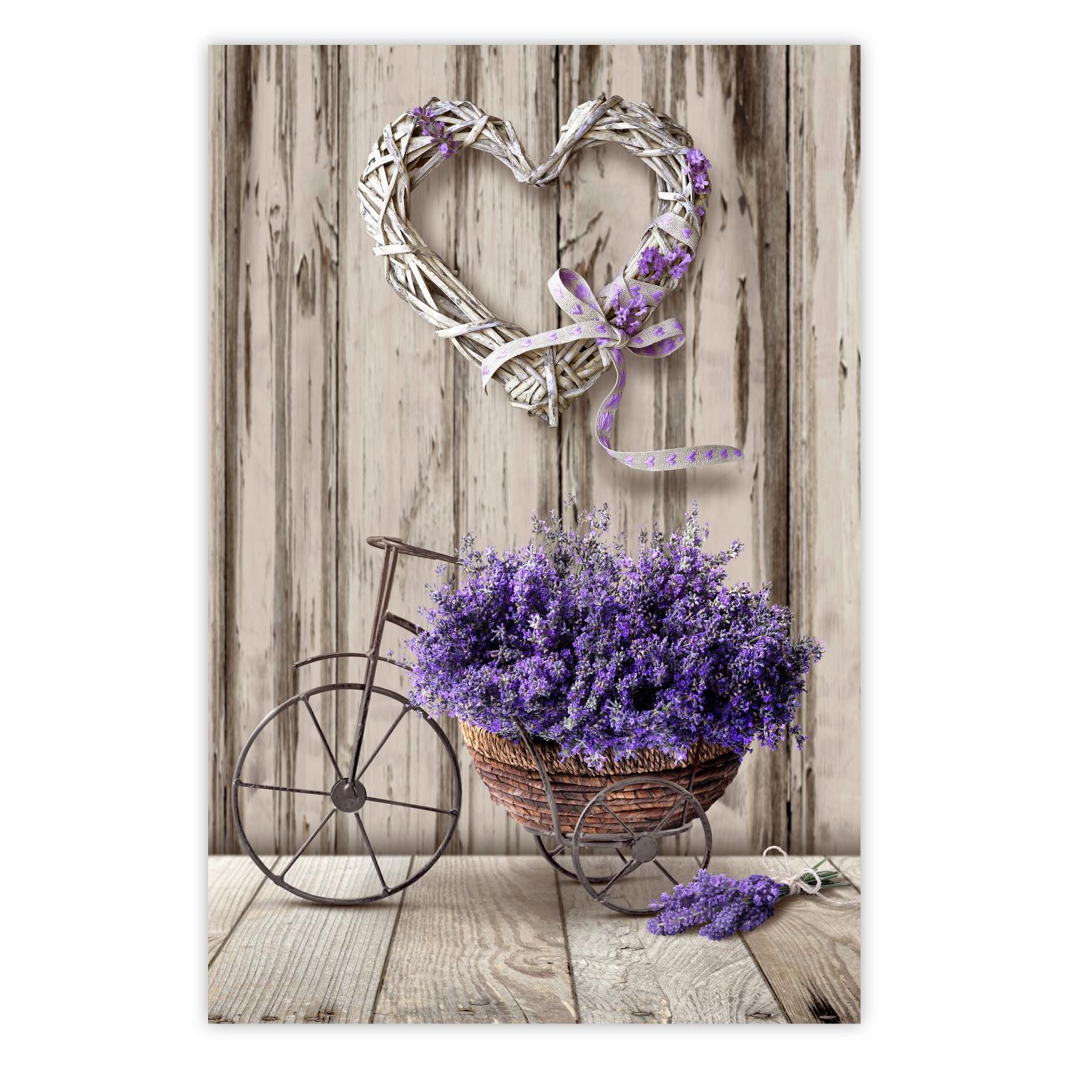 Póster Ramo secreto de lavanda - flores violetas sobre tablas de madera