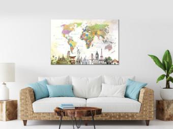 Cuadro Maravillas del mundo (1 pieza) ancho - mapa mundial colorido