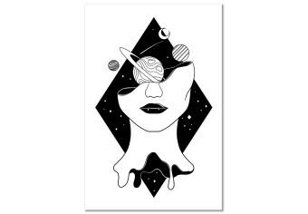 Cuadro Planetas, luna y figura femenina - abstracción en blanco y negro
