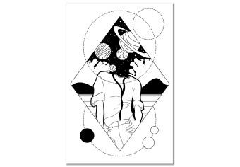 Cuadro decorativo Cosmos abstracto - figura humana en blanco y negro con planetas