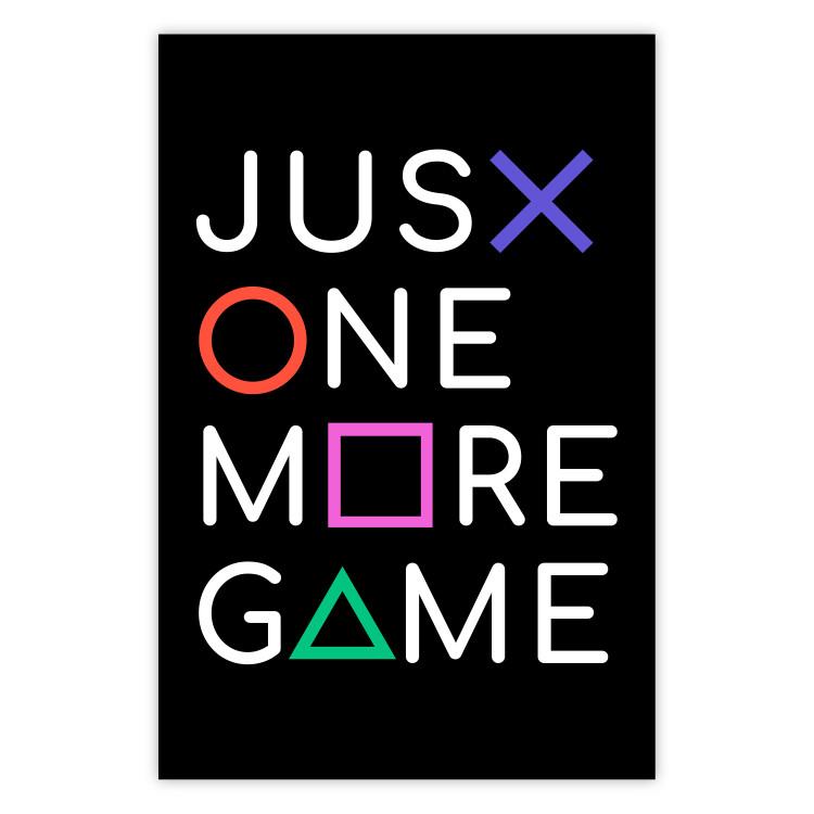 Just One More Game - texto blanco con figuras sobre negro