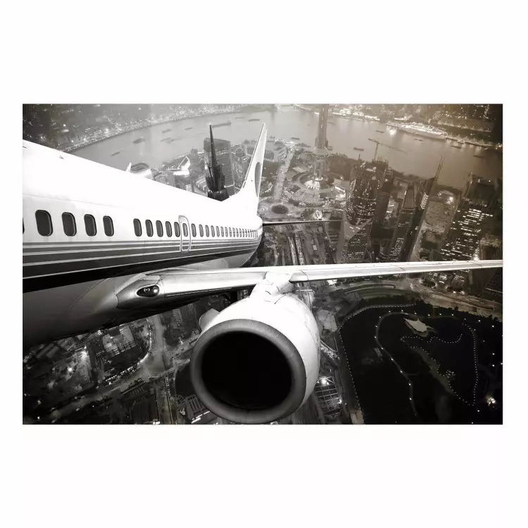 Poster Despegue del avión - fragmento sobre arquitectura gris