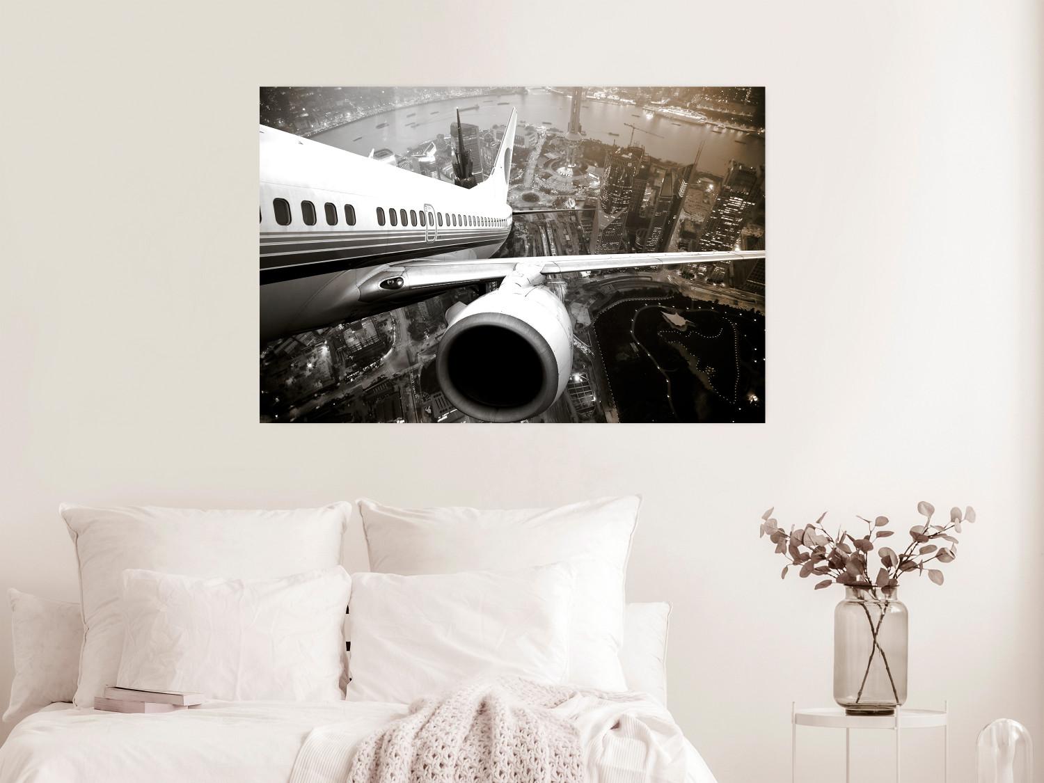 Poster Despegue del avión - fragmento sobre arquitectura gris