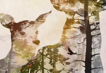 Fotomural Vida en el bosque - abstracto con ciervos en fondo de bosque