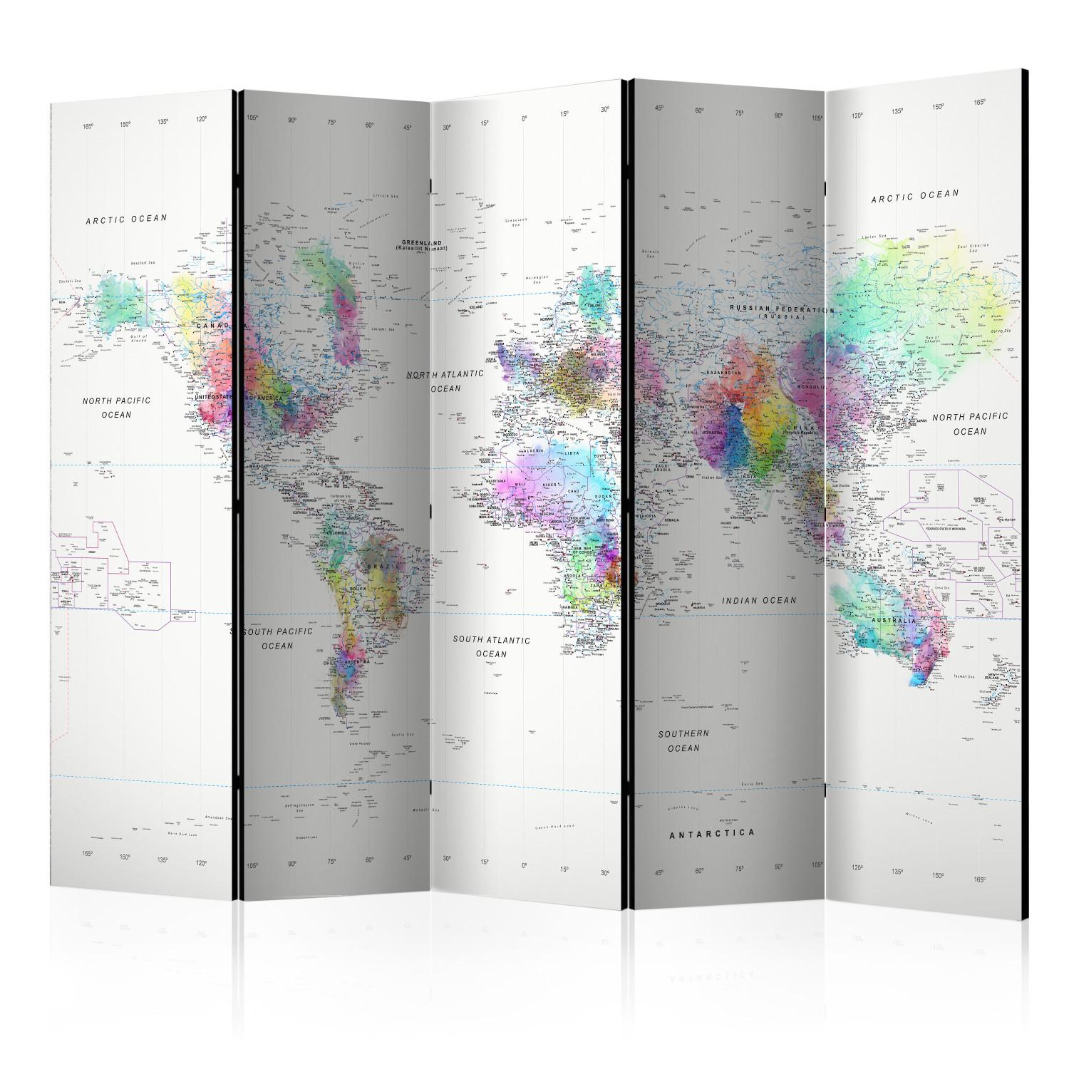 Biombo original Room divider – White-colorful world map