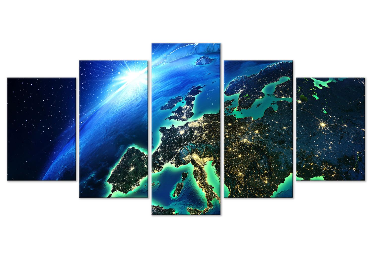 Cuadro moderno Planeta azul (5 piezas) ancho - vista del mundo desde el espacio