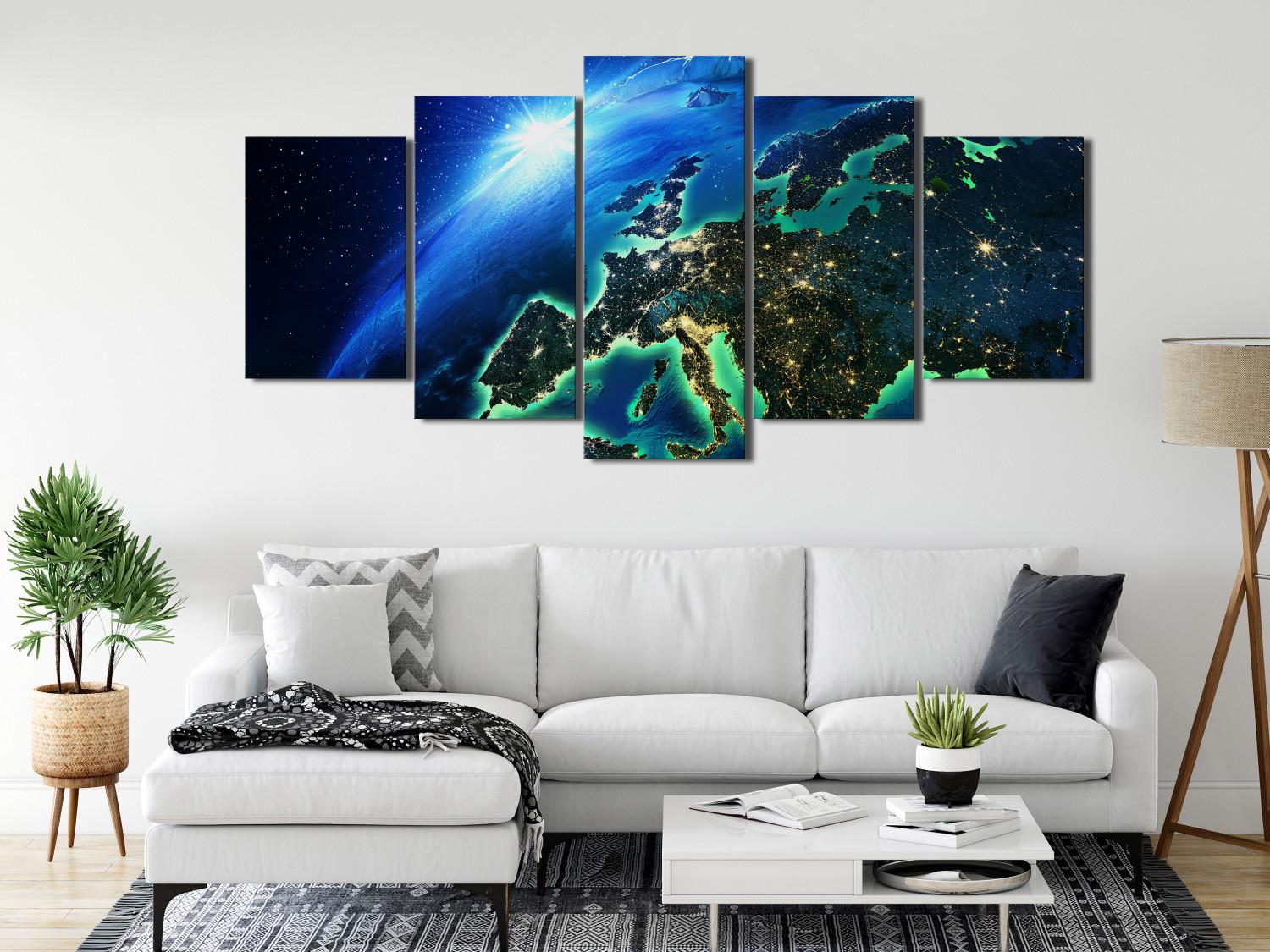 Cuadro moderno Planeta azul (5 piezas) ancho - vista del mundo desde el espacio