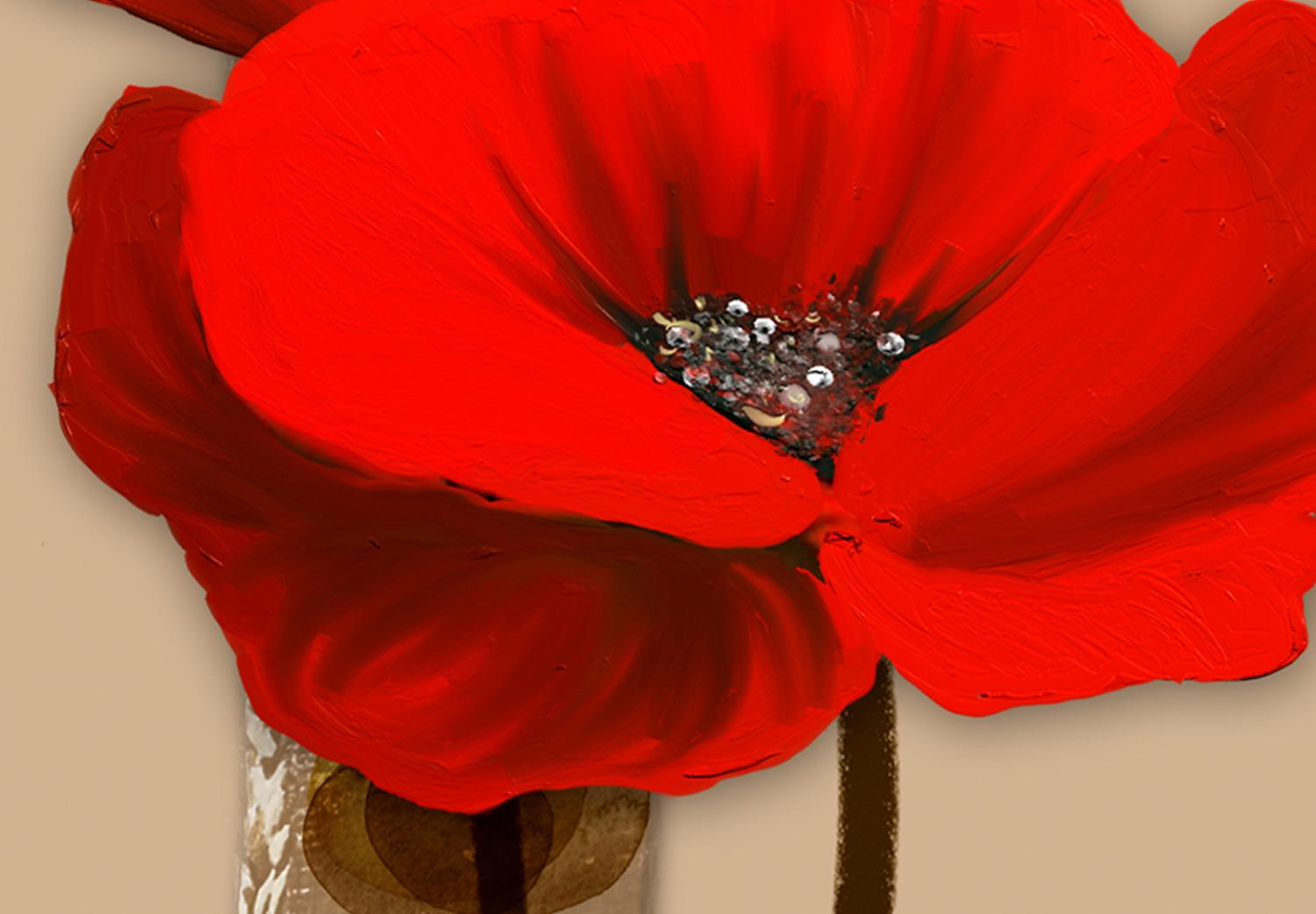 Cuadro Amapolas blancas y rojas - tríptico con flores sobre un fondo marrón