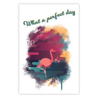 Cartel ¡Qué día perfecto! - composición con flamencos y escritos en inglés