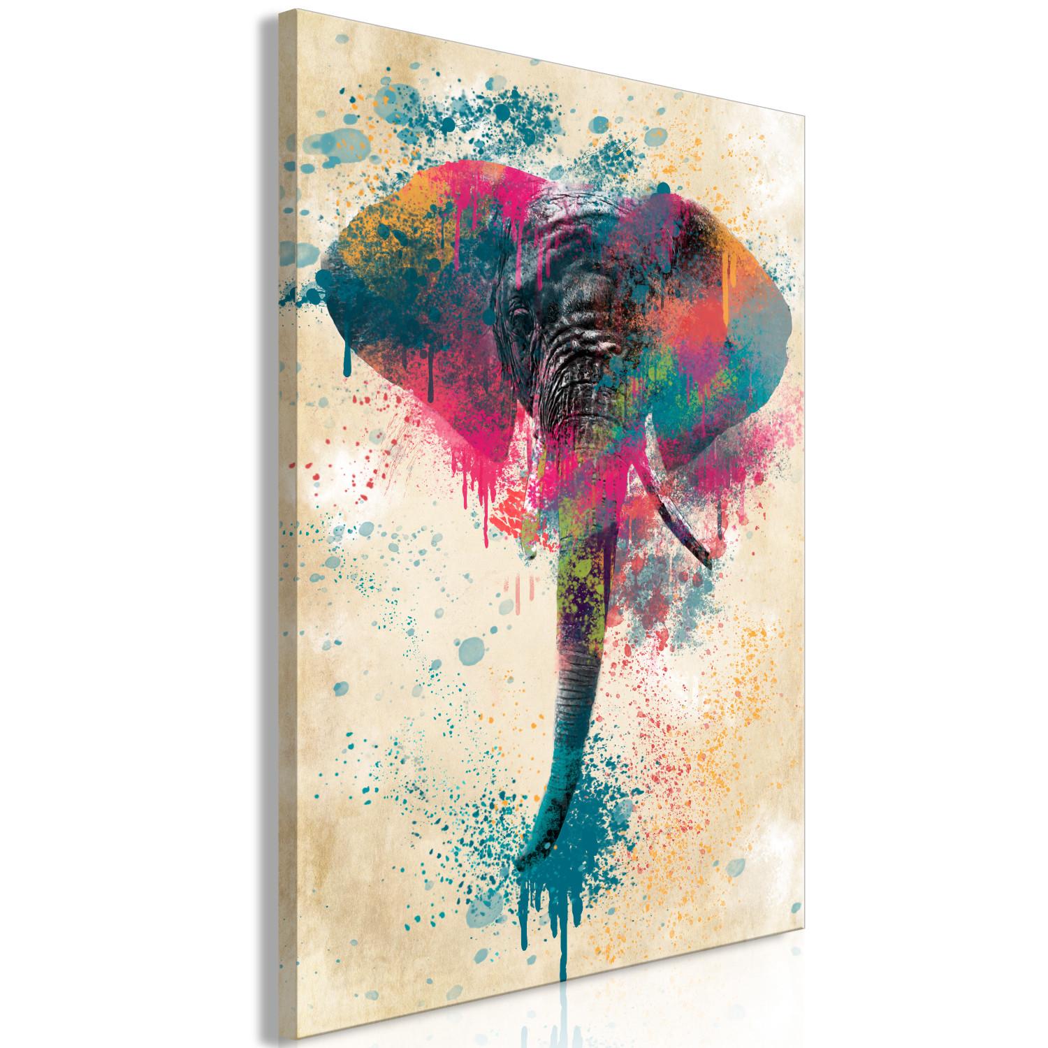 Cuadro decorativo Trompa de elefante (1 pieza) vertical - elefante multicolor futurista