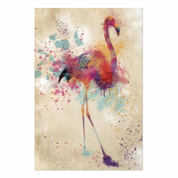 Poster Flamenco de acuarela - abstracción colorida alegórica con ave vivaz