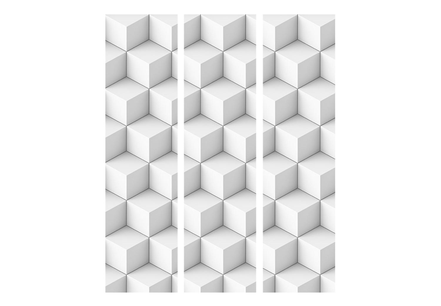 Biombo original Cubos blancos (3 partes) - abstracción geométrica en 3D