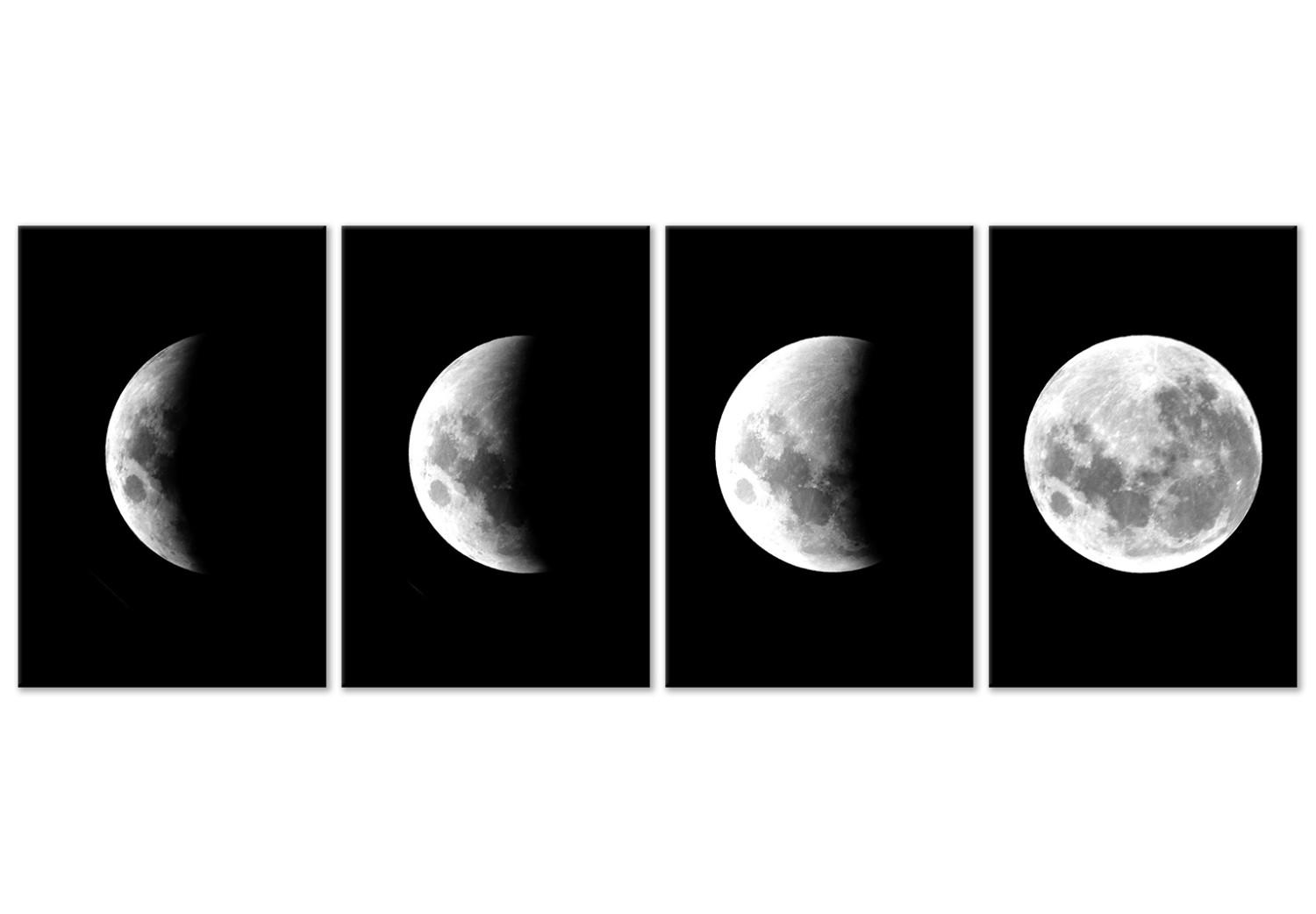 Cuadro moderno Fases lunares (4 piezas) - paisaje de una luna blanca en el espacio