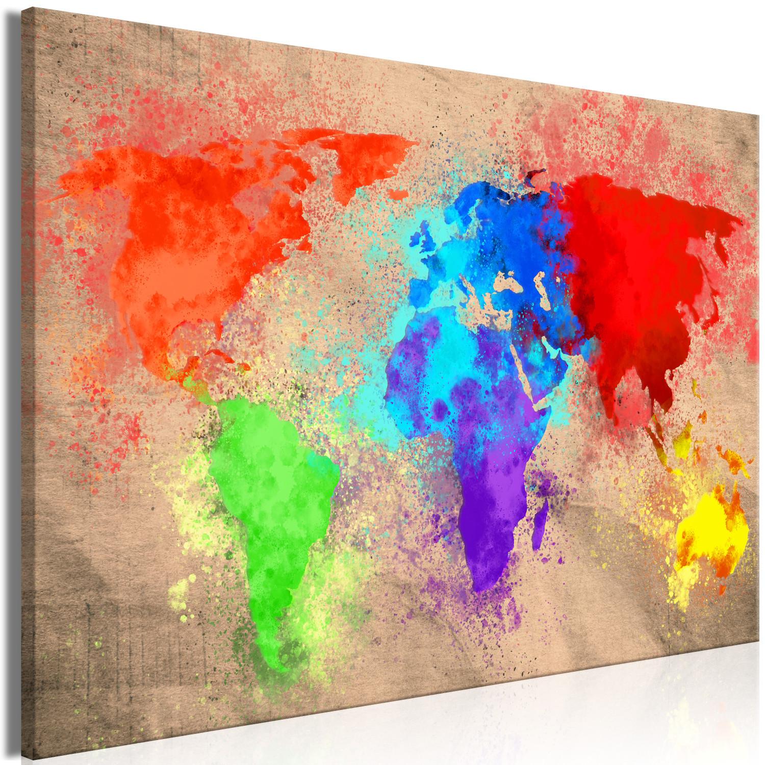 Cuadro decorativo Colores de la Tierra - mapa del mundo en acuarela con continentes